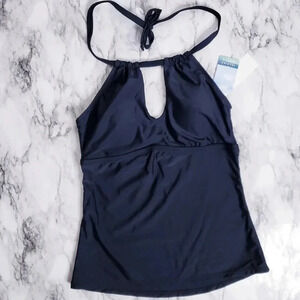 Island Waves Swim Tankini Moorea Adjustable Keyhole Halter Top Black Size 8